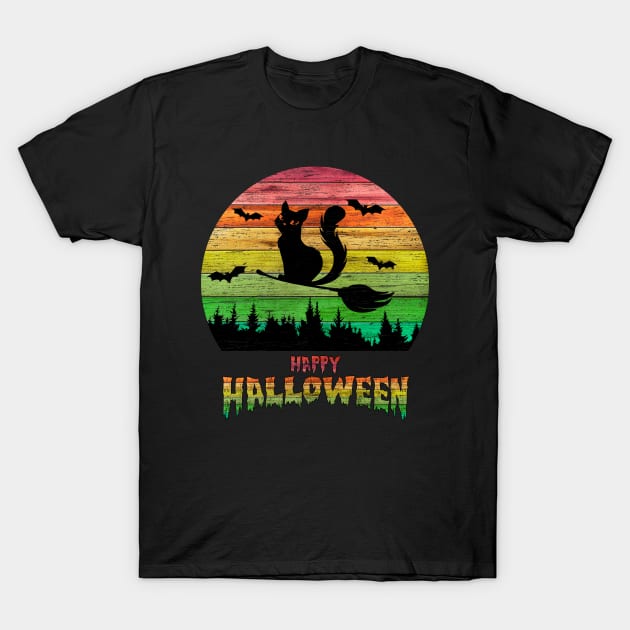 Vintage Halloween Cat Witch T-Shirt by anbartshirts